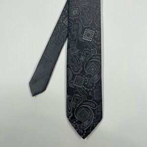 Norseman Grey Paisley Geometric Medallion Silk Blend Necktie Mens OS